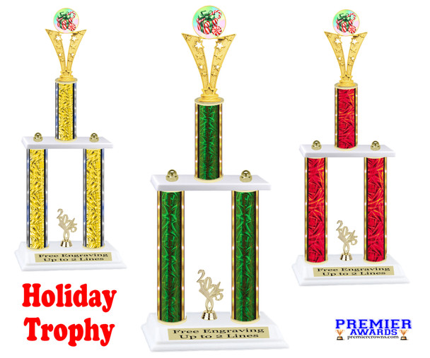 Festive 2 column trophy for your  Holiday Events, Reindeer Runs,  Contests and more.  Choice of trophy height and column color.  91546