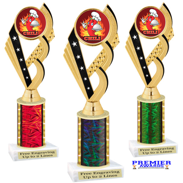 Chili - Salsa themed trophy - great for your salsa contest, chili contests, BBQ competitions and more. Choice of color and trophy height.   Ph104