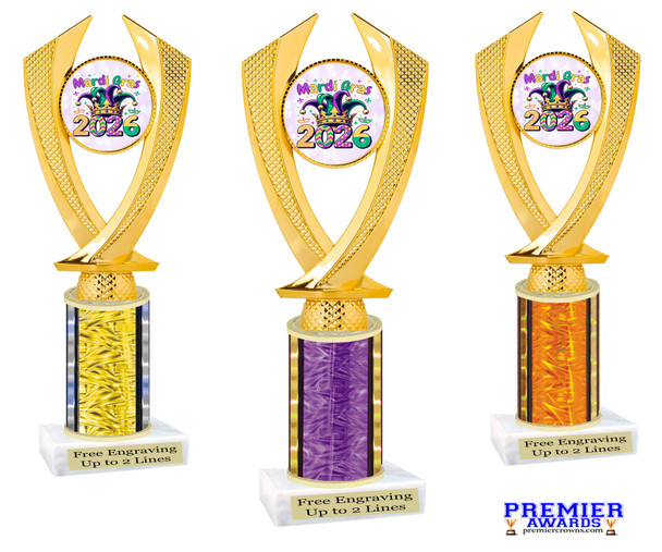 Mardi Gras trophy.   Great trophy for your Mardi Gras events, costume contests, pageants and more.  4506