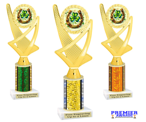 St Patrick's Day Theme trophy. Great trophy for your pageants, events, contests and more!  Choice of color and trophy height.  Ph107
