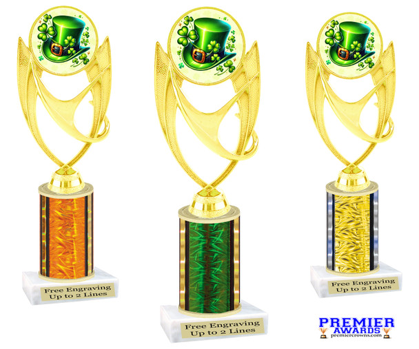 St Patrick's Day Theme trophy. Great trophy for your pageants, events, contests and more!  Choice of color and trophy height.  Ph28