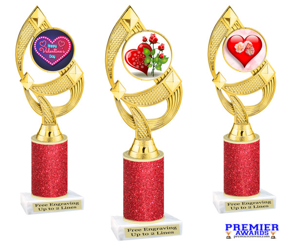 Valentine - Heart Trophy with red glitter column.  Great award for your pageants, events, competitions, parties and more. ph108