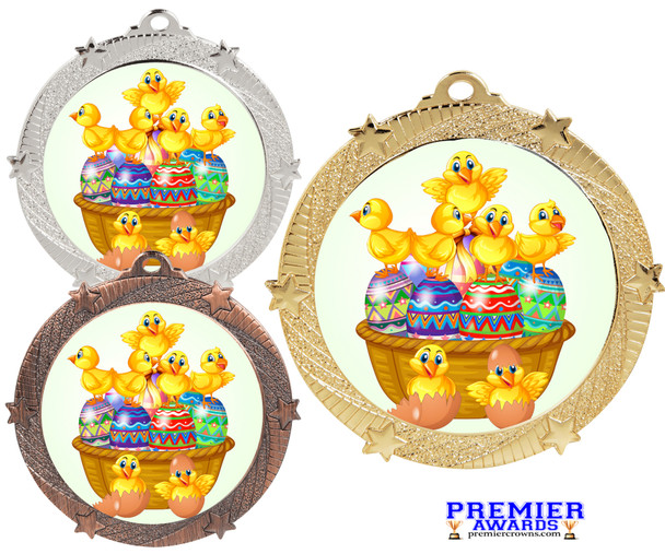 Easter Chicks medal for your Easter themed events, pageants, contests and more.  Available in gold, silver or bronze finish.  950