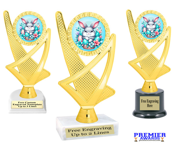 Adorable trophy for Easter Egg Hunts, Egg decorating contests, Easter pageants and more.  6" to 8" tall with choice of base. Ph107