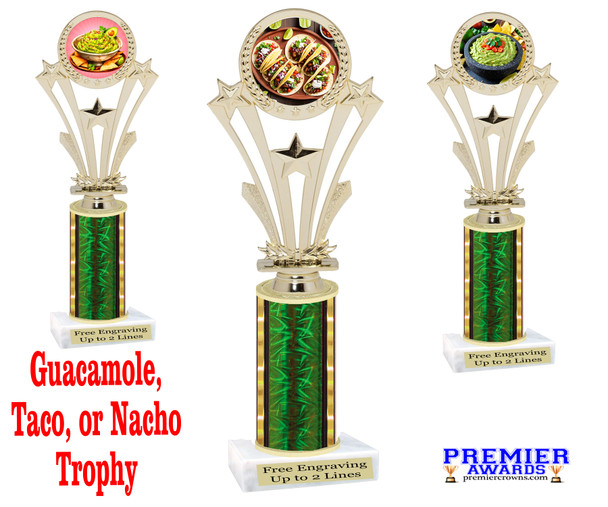 Taco - Burrito - Guac theme  trophy with choice of trophy height and artwork. Great for your cooking contests, themed events and more. h416 green