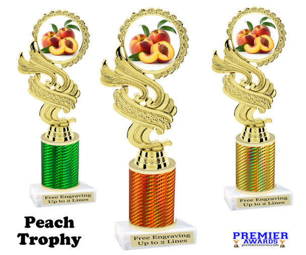 Peach theme trophy for your Peach  pageants, festivals, contests, and more!  Choice of color and trophy height. 