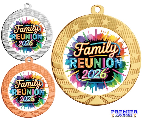 Family Reunion medal available in gold, silver or bronze. Great for your Family Reunion games, contests, activities and more