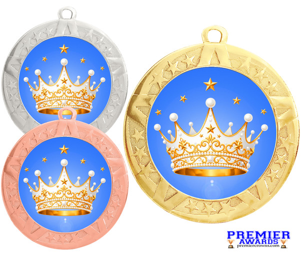 Crown theme medal available in gold, silver or bronze. Great for your Pageants, contests, activities and more