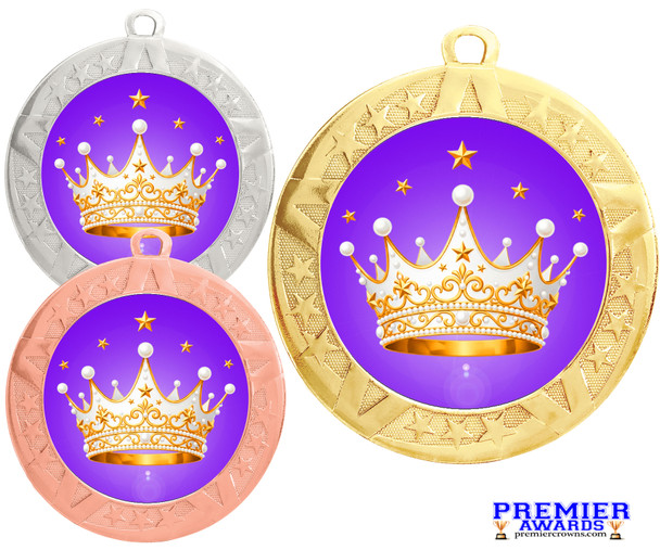Crown theme medal available in gold, silver or bronze. Great for your Pageants, contests, activities and more