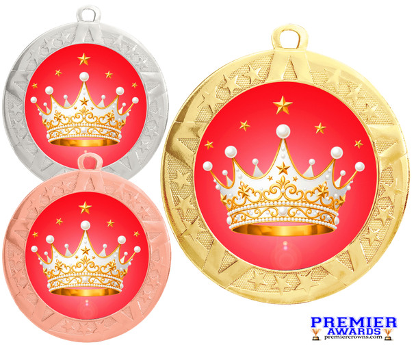 Crown theme medal available in gold, silver or bronze. Great for your Pageants, contests, activities and more