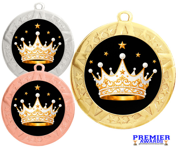 Crown theme medal available in gold, silver or bronze. Great for your Pageants, contests, activities and more