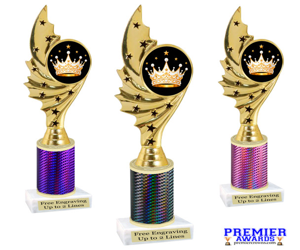 Crown theme trophy.   Great for your Pageants, contests, activities and more  Choice of color and trophy height. 