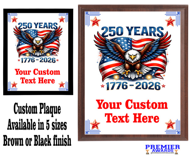 Custom Full Color Plaque.  Choice of black or brown plaque with full color plate.  5 Plaques sizes available 