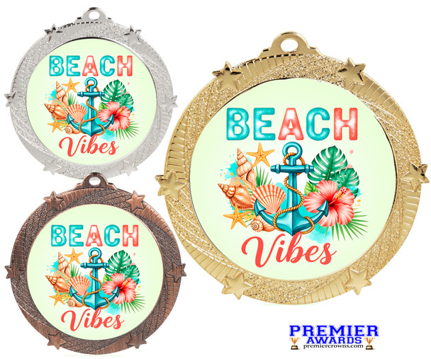 Beach theme medal available in gold, silver or bronze. Great for your Pageants, contests, activities and more