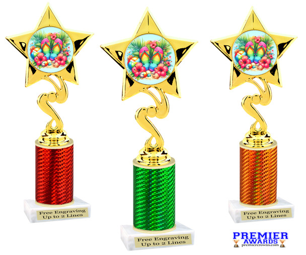 Flip Flop theme trophy.   Great for your Pageants, contests, activities and more  Choice of color and trophy height. 