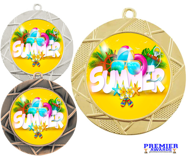 Summer theme medal available in gold, silver or bronze. Great for your Pageants, contests, activities and more