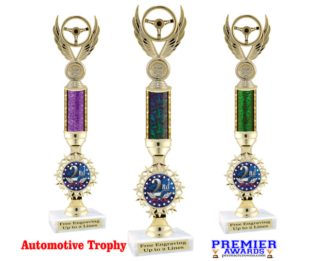 Automotive trophy.  Great trophy for car shows, contests, car guys and more.  Choice of  column color and trophy height.  Trophy heights starts at 14" tall.  Current Year.