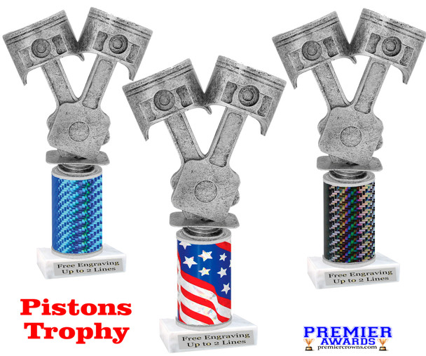 Automotive trophy.  Great trophy for car shows, contests, car guys and more.  Choice of base, column color and trophy height