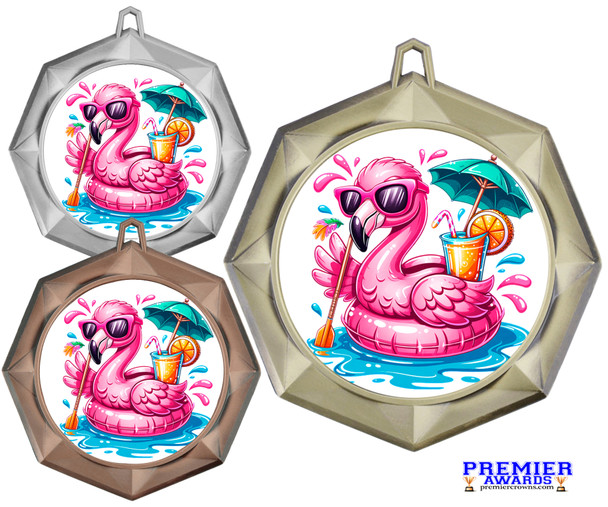 Cute, colorful medal with choice of gold, silver or bronze finish.  Free neck ribbon and engraved disc on back.  43573