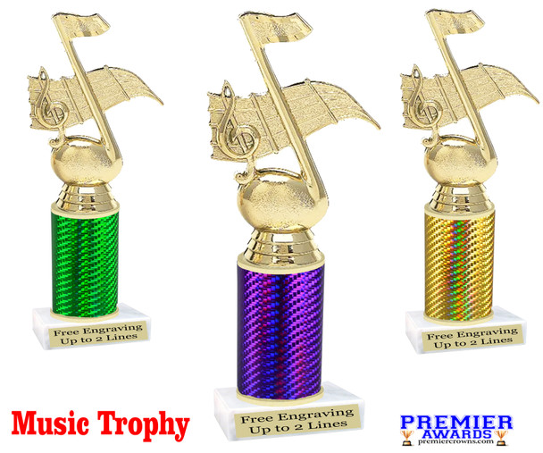 Great for your karaoke, singing contests, talent competitions and more!  Choice of color and trophy height. 