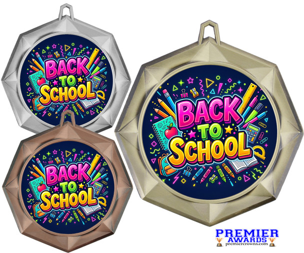 School - Back to School theme medal.  Great for Back to School events, pageants and more.  Includes free back of medal engraving and neck ribbon