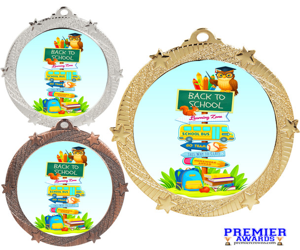School - Back to School theme medal.  Great for Back to School events, pageants and more.  Includes free back of medal engraving and neck ribbon