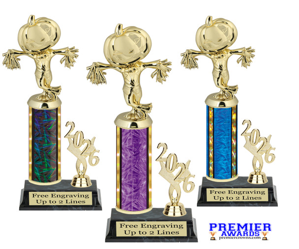 Halloween trophy. Great for your Halloween pageants, events, contests and more Numerous trophy heights available.  Choice of column color