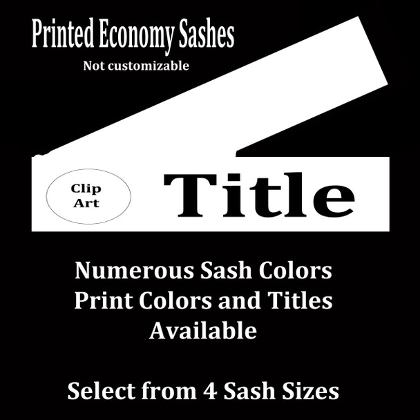 FULL SASH Stock titles  - 4 sash sizes.  Single satin ribbon with clip art and title