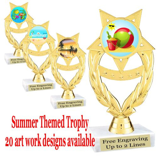  Summer Themed Trophy.  20 art work designs available.  6 1/2" tall  (ph97