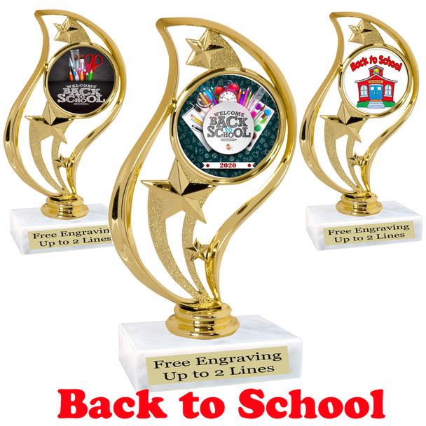 6" tall  Back to School themed trophy. 9 Designs available. (90126