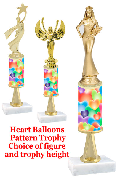 Heart Balloons  pattern  trophy with choice of trophy height and figure (032stem