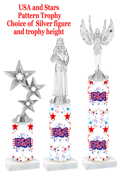 USA theme trophy with silver figure.  Numerous trophy heights and choice of silver figure.
