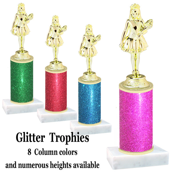 Glitter Column trophy with choice of glitter color, trophy height and base.  (Jr. Queen