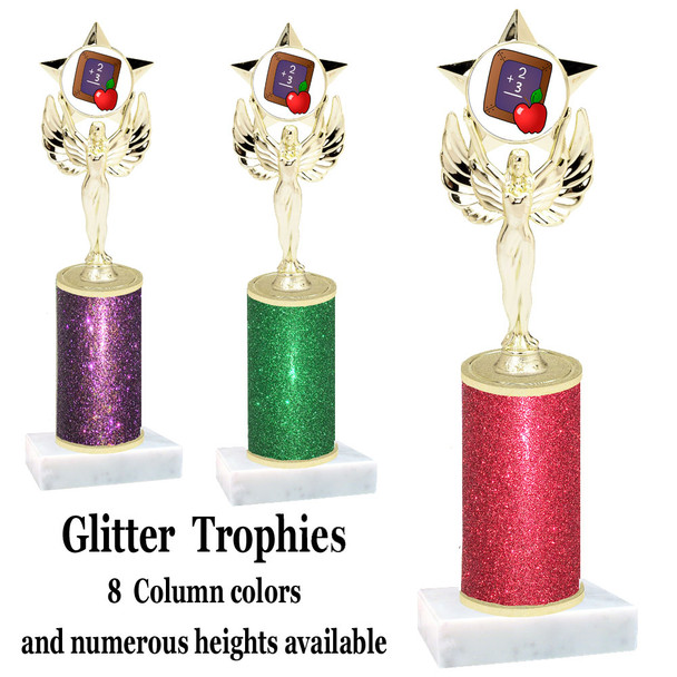 School theme  Glitter Column trophy with choice of glitter color, trophy height and base.  (MF1080) 10