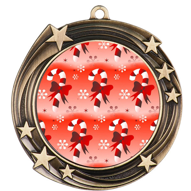 Candy Cane  theme medal..  Includes free engraving and neck ribbon.   (930g