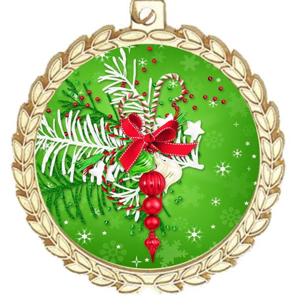 Holiday theme medal..  Includes free engraving and neck ribbon.   decor-m70