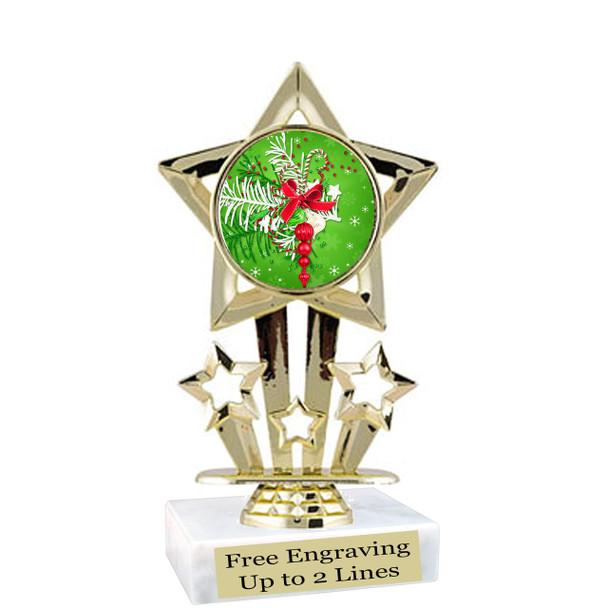 Holiday theme  trophy with choice of base.  6" tall  - f767