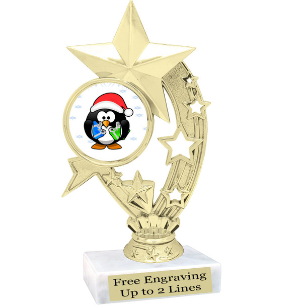 Penguin  theme  trophy with choice of base.  6" tall  -h208