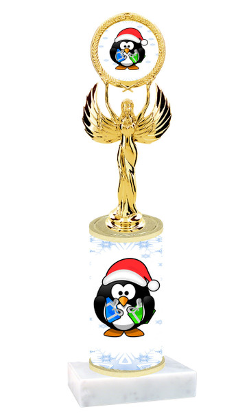 Penguin theme  trophy with choice of trophy height  with matching insert.  (80087