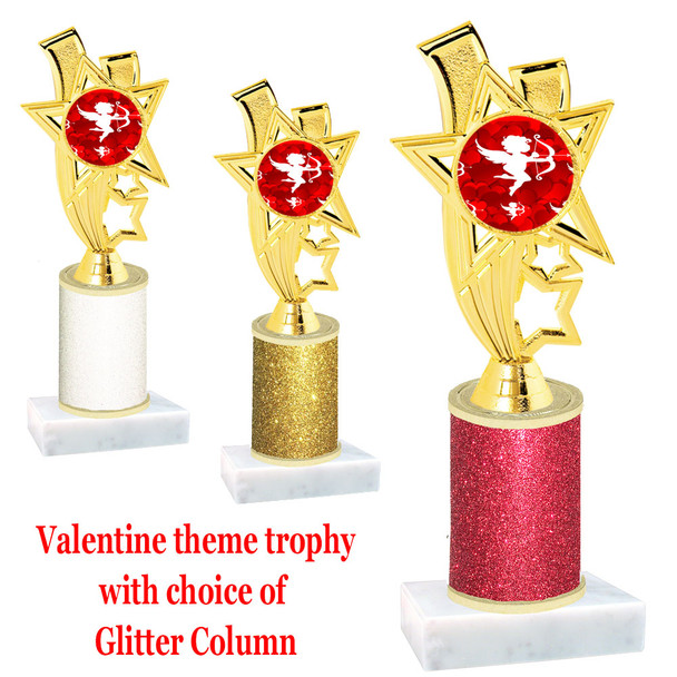 Valentine theme  Glitter Column trophy with choice of glitter color, trophy height and base.  cupid008