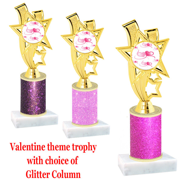  Valentine theme  Glitter Column trophy with choice of glitter color, trophy height and base. Pink and red Hearts 008