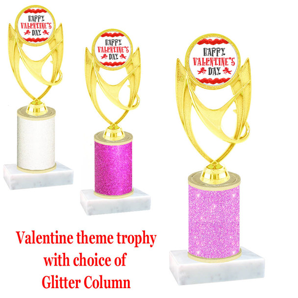 Valentine theme  Glitter Column trophy with choice of glitter color, trophy height and base. Happy Valentine's Day 005