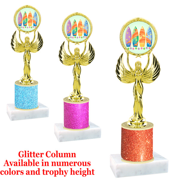Glitter Column trophy with choice of glitter color, trophy height and base.  Summer theme 80087-1
