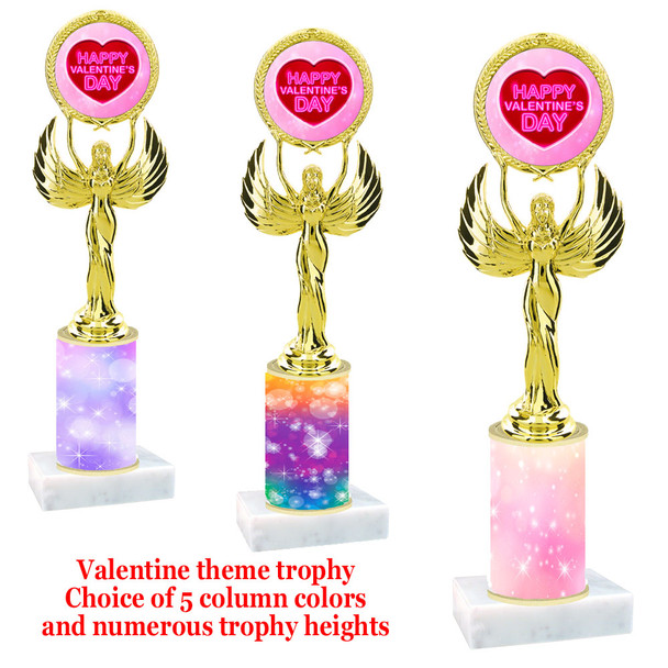 Valentine theme trophy with  Sparkle design  column.  Choice of column color and trophy height.  (80087