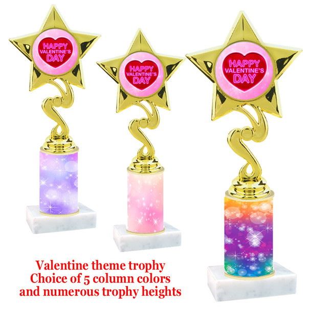 Valentine theme trophy with  Sparkle design  column.  Choice of column color and trophy height.  (80106