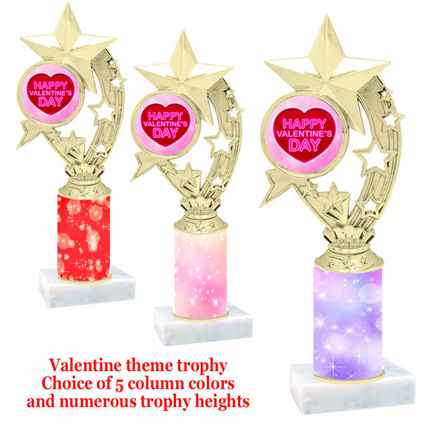 Valentine theme trophy with  Sparkle design  column.  Choice of column color and trophy height.  (h208