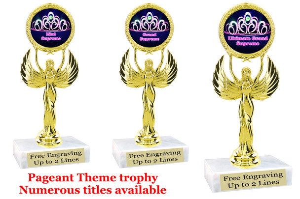 Pageant theme trophy.  6" tall with choice of base and numerous titles. (crown 2) 80087