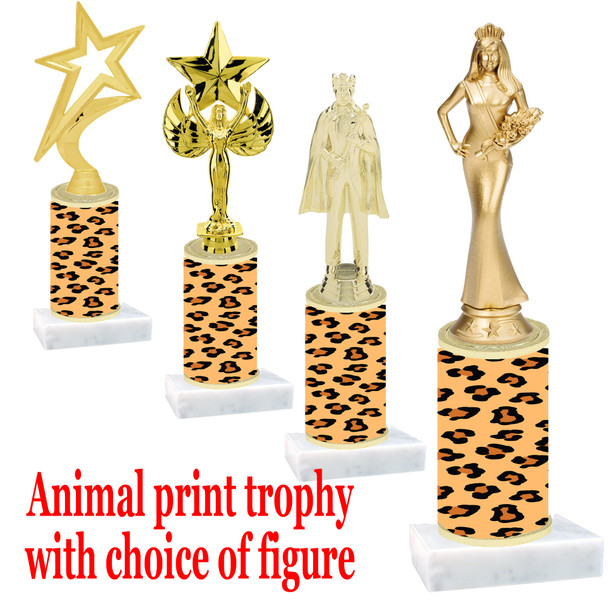 Go "wild" with your awards!  Animal Print Trophy with choice of figure and trophy height.  Trophy heights starts at 10" tall  (001)