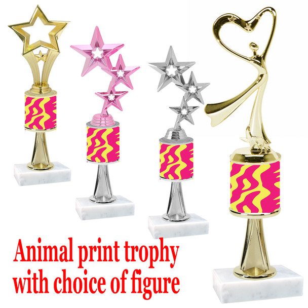 Go "wild" with your awards!  Animal Print Trophy with choice of figure and trophy height.  Trophy heights starts at 10" tall  (stem012
