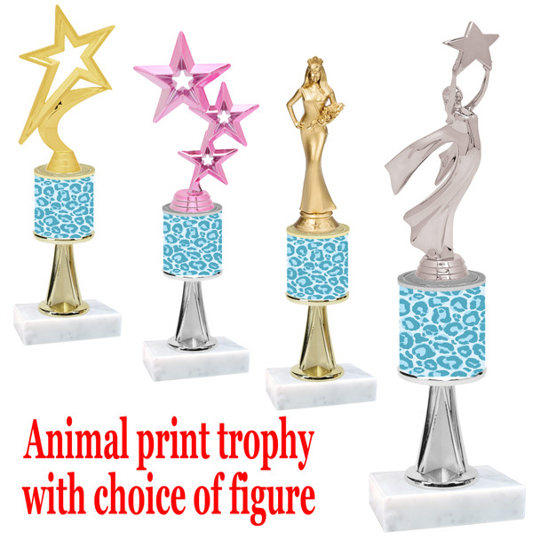 Go "wild" with your awards!  Animal Print Trophy with choice of figure and trophy height.  Trophy heights starts at 10" tall  (stem013